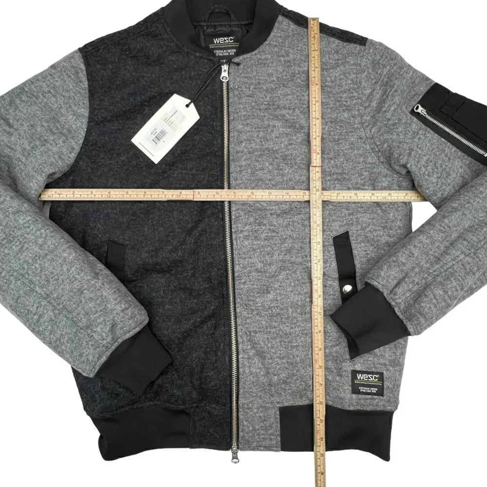 New Wesc Mumel Women US M Bomber Jacket Melange Grey Colorblock Flannel Unisex - Picture 6 of 11